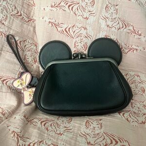 Coach 1941 x Disney Mickey Mouse Ears Black Kisslock Wristlet / Clutch NWT